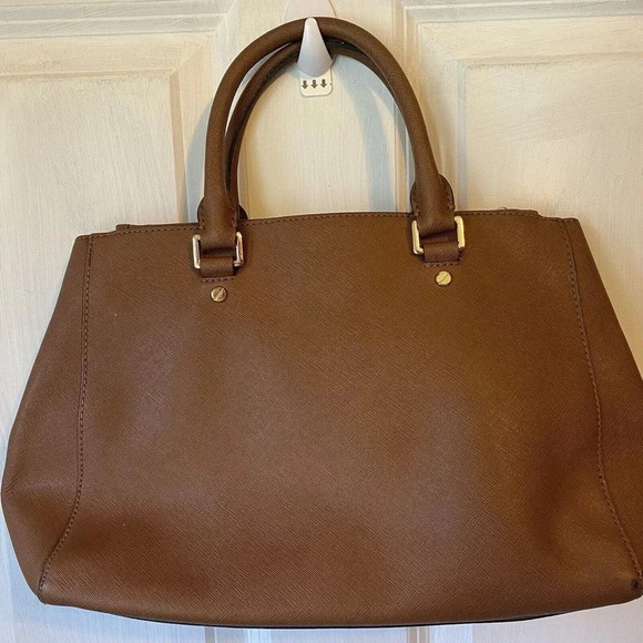 Michael Kors Tan Hang Bag Satchel MK Signature - Picture 2 of 12